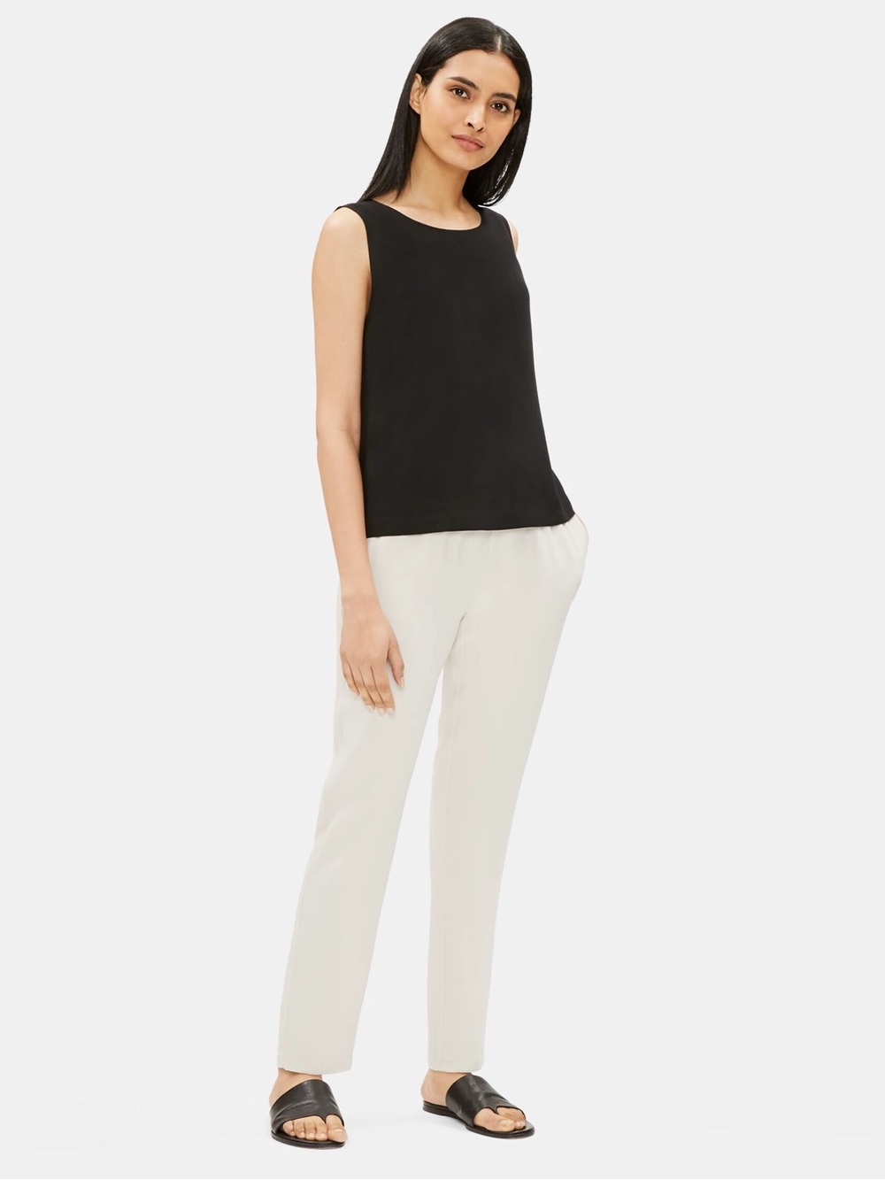 Lightweight Breathable 100% Silk Pull On Trousers Cream Size Small Eileen Fisher